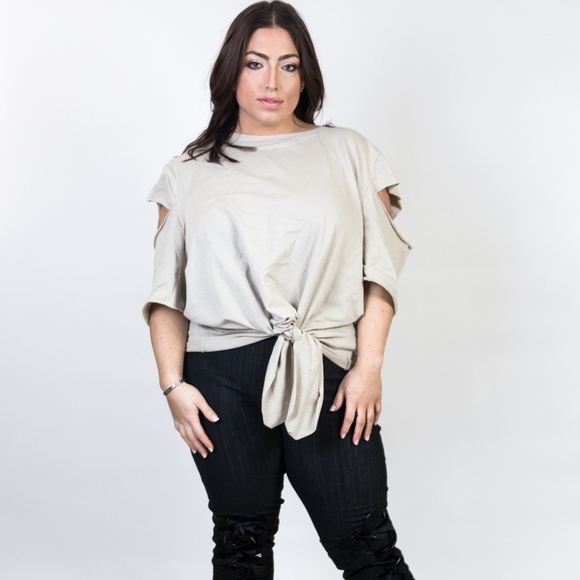 Plus Size Cutout French Terry Tie Top - Picture 4 of 6